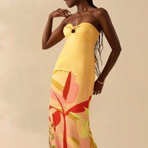 Multicolor Boho Womens Tropical Print Sleeveless Hollow Knot Tube Top Dress